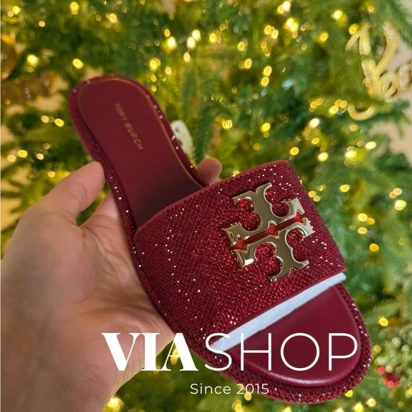 Tory Burch‎ Everly Rhinestone Slides, Red, HOLIDAY EDITION - Picture 8 of 10
